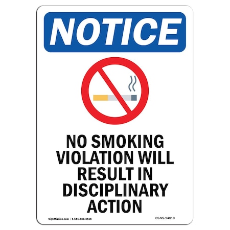 Signmission OSHA Notice Sign, No Smoking Violation With Symbol, 18in X 12in Aluminum, 12" W, 18" L, Portrait OS-NS-A-1218-V-14810